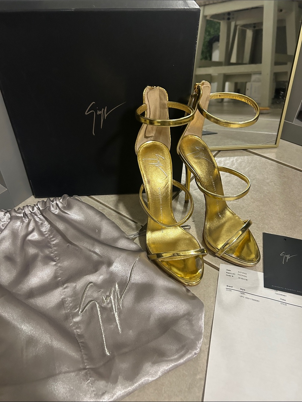 Giuseppe Zanotti Metallic Gold Multi-Strap Stiletto Sandals